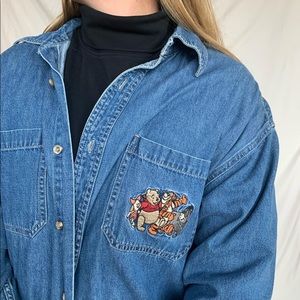 Disney Store Pooh patch denim button up size L